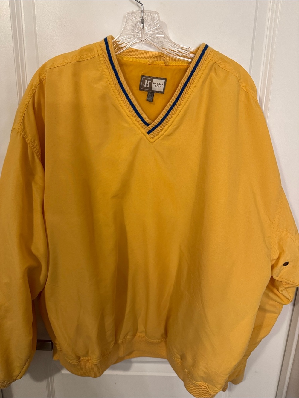 Haggar Yellow V-Neck Pullover with Navy Trim